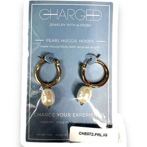 Charged Jewelry Pearl and Stone Huggie Earrings New